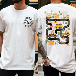 Personalized Tired Dad Club Construction Car Road Map Shirt, Custom Kids Face Dad Shirt, Gift For Dad From Son, Fathers Day Gift for Husband