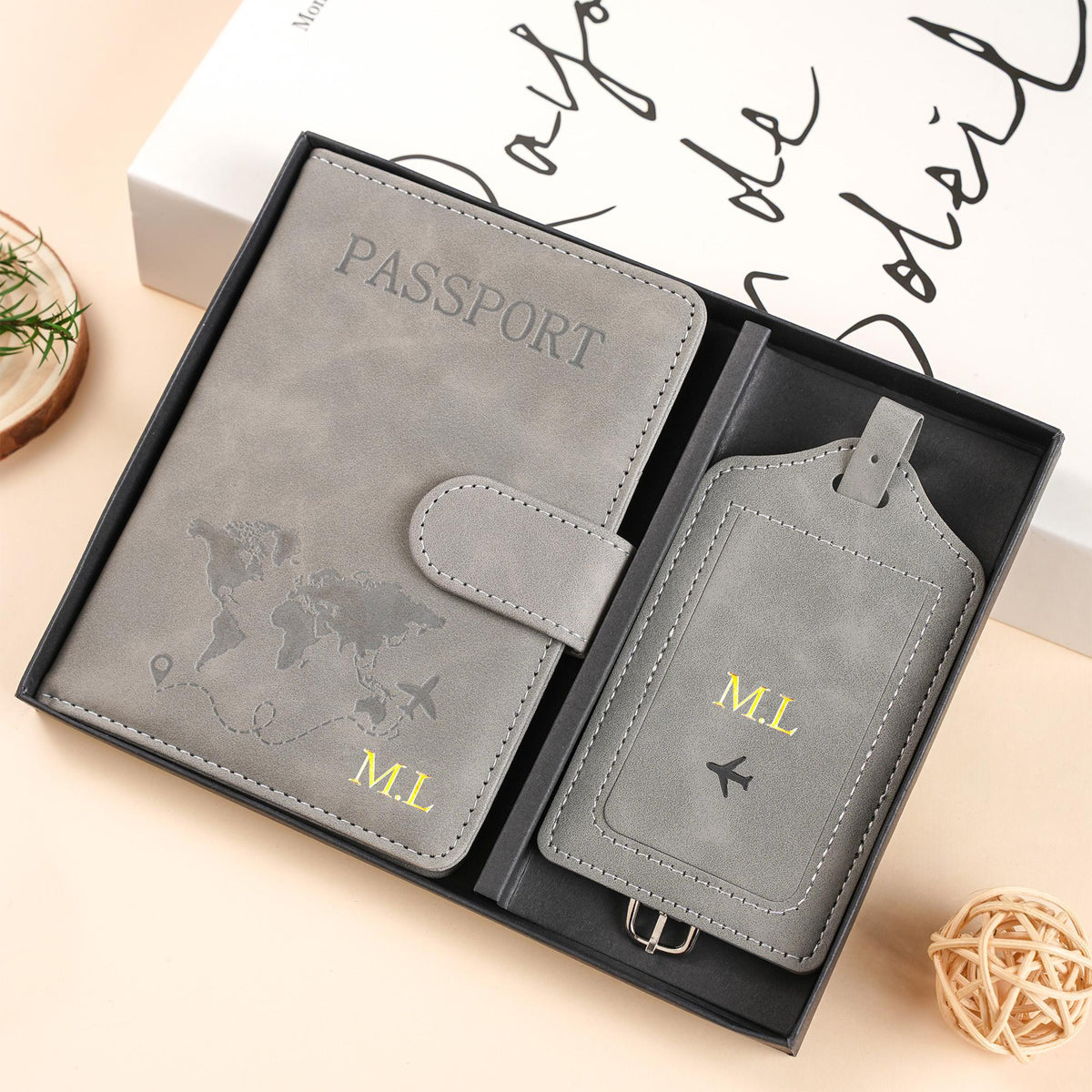 Personalized Passport Holder & Luggage Tag Set RFID Protection for Travelers, Custom Travel Gift