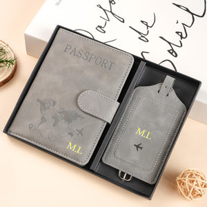 Personalized Passport Holder & Luggage Tag Set RFID Protection for Travelers, Custom Travel Gift