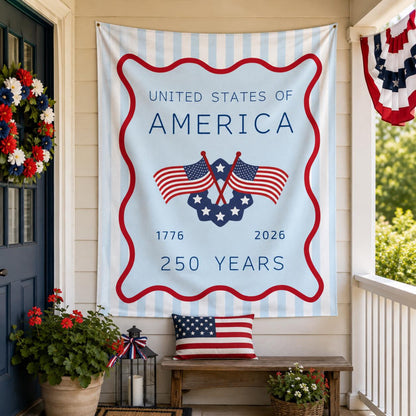 America 250th Anniversary Tapestry, USA Wall Hanging,Patriotic 4th Of July Backdrop, Coastal Americana Porch Banner, Summer Party Gift Decor