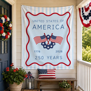 America 250th Anniversary Tapestry, USA Wall Hanging,Patriotic 4th Of July Backdrop, Coastal Americana Porch Banner, Summer Party Gift Decor