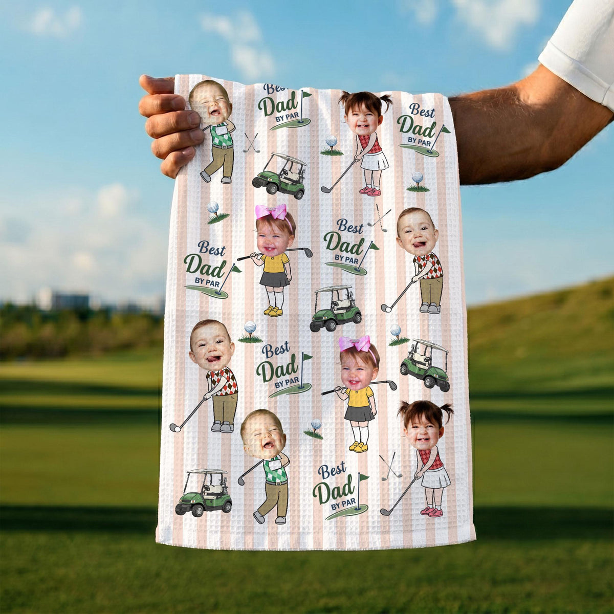 Personalized Baby Photo Golf Towel for Dad, Kids Photo Golf Towel, Best Dad By Par Towel, Fathers Day Gift For Husband, Golf Dad Gift