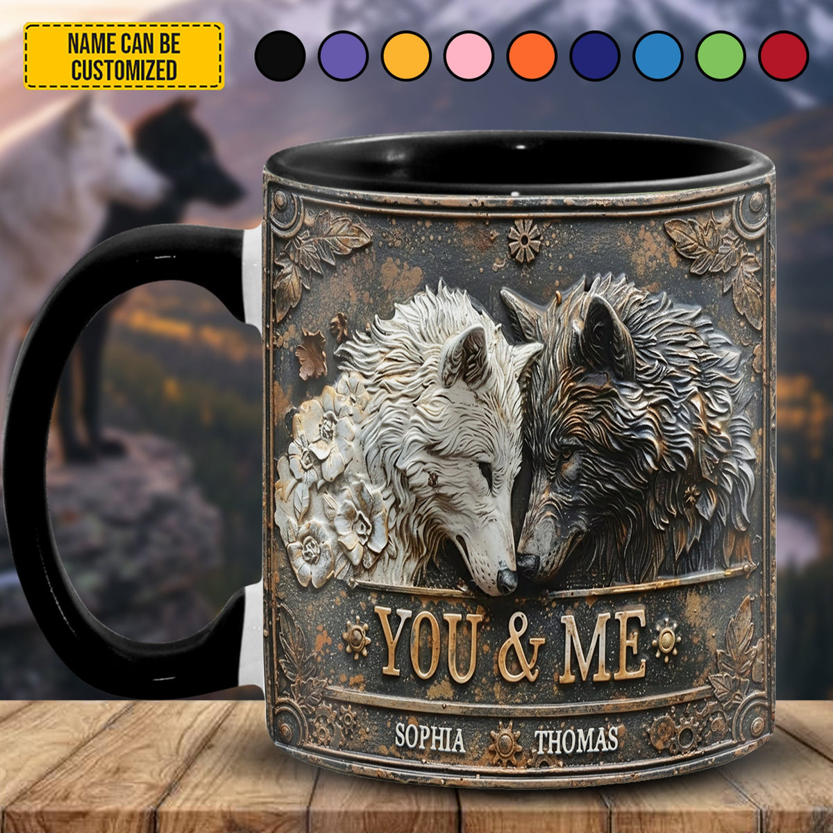 You and me wolf - Personalized Accent Mug Valentine's Day Gift Couple Gift Anniversay Gift For Him Gift For Her