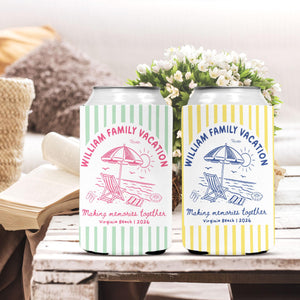 Custom Beach Family Vacation Can Coolers, Personalized Family Reunion Beer Huggers, Matching Coastal Vacation Gift, Family Summer Vacation