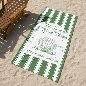 Custom The Summer I Turned Birthday Beach Towel, Birthday Party Beach Towels, Summer 20th 30th 40th Birthday Gift, Bachelorette Towels