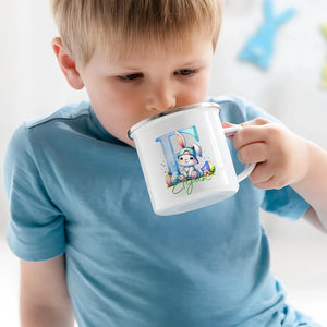 Personalised Cute Easter Bunny Gradient Initial Enamel Mug with Name Party Favor Easter Gift for Kids