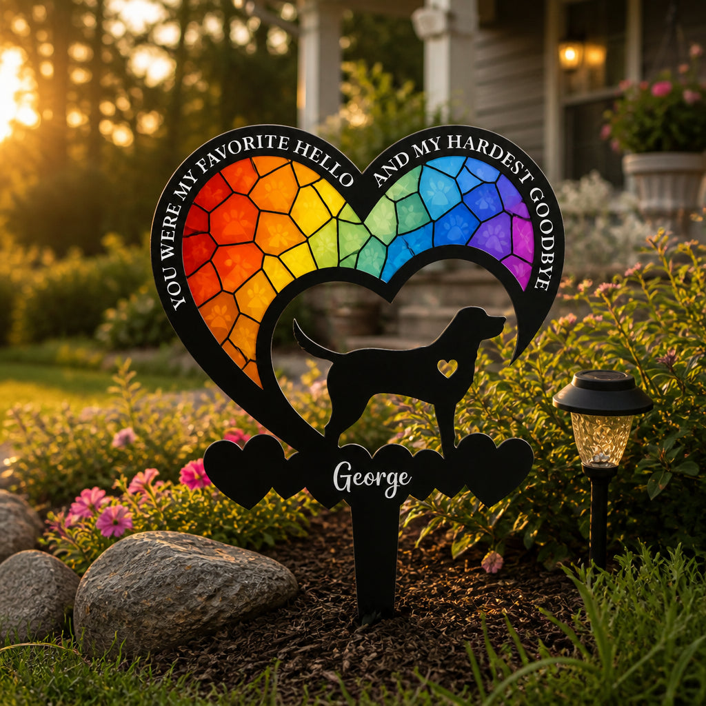 Pet Memorial Yard Sign – Favorite Hello Hardest Goodbye (Stained-Glass Rainbow) - Personalized Yard Sign 14a9cb56-9380-480f-bf6e-20a191c2119a.jpg