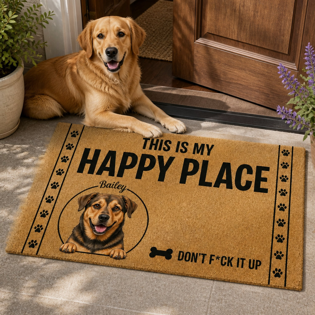 Personalized Dog Happy Place Doormat – Pet Portrait + Name - Personalized Doormat 14d7ad03-f15b-4fc0-9aba-6c82992cb38e.jpg