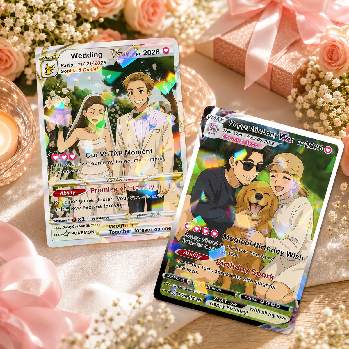 Personalized PKM Card, Custom Anime Photo Card for Couple, Wedding, Anniversary, Birthday, Christmas, Valentine s Gift for Him Her