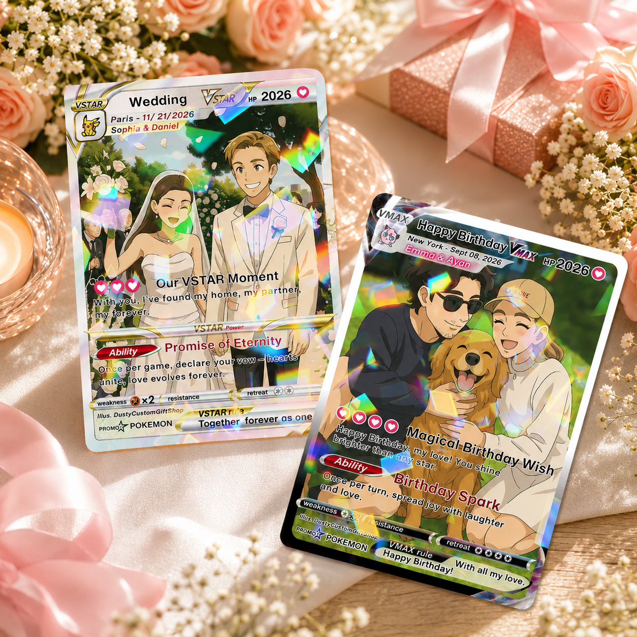 Personalized PKM Card, Custom Anime Photo Card for Couple, Wedding, Anniversary, Birthday, Christmas, Valentine s Gift for Him Her