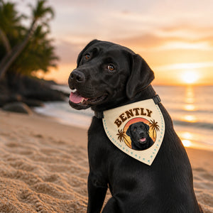 Custom Pet Photo Bandana – Tropical Sunset Badge with Name - Personalized Pet Bandana Collar With Adjustable Buckle 14e83b84-6740-4565-ac56-a8db77c8fd3b.jpg