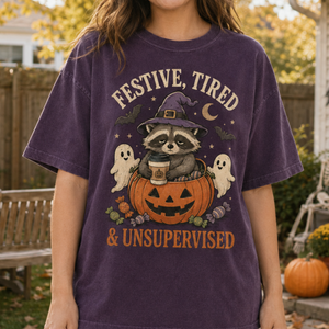 Festive Tired and Unsupervised Shirt, Funny Halloween Raccoon Graphic Tee, Spooky Season Coffee Lover T-Shirt, Vintage Halloween Witch Raccoon Top 14ed2cdc-11ab-4260-9a80-c7d3d447d38b-3.png
