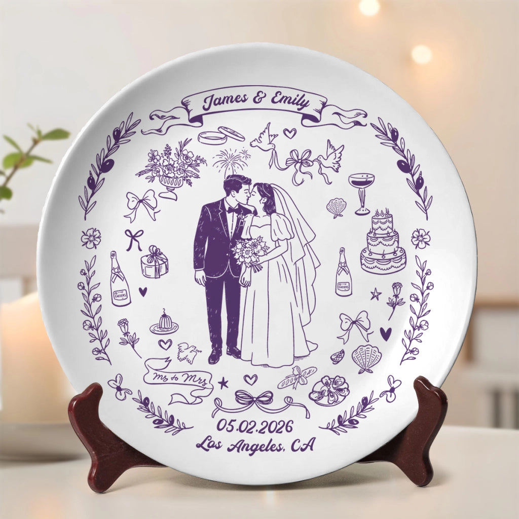 Our Wedding - Personalized Ceramic Plate - Wedding Gift, Anniversary Gift For Couple 14faccea-9b4f-4307-834d-86502cb25281-5.webp