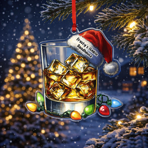 Bourbon Glass Santa Hat - Personalized Acrylic Ornament - Christmas Gift For Friends, Family, Christmas Tree Decoration