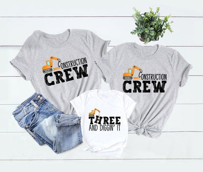 Construction Crew Shirt, Three and Diggin' It, Matching Birthday Shirt, Dump Truck Birthday, Excavator Birthday Shirt, Birthday Crew Shirt
