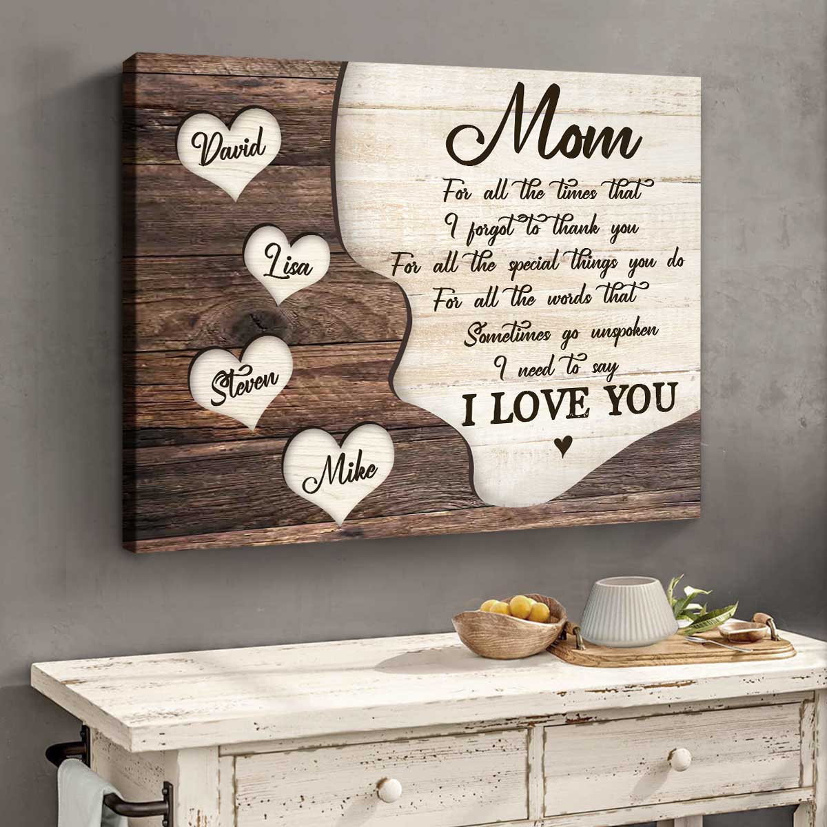 Personalized Mother's Day Gift For Mom, Mother Appreciation Gifts, Canvas Gift For Mom From Kids, Mom Sign With Heart Names