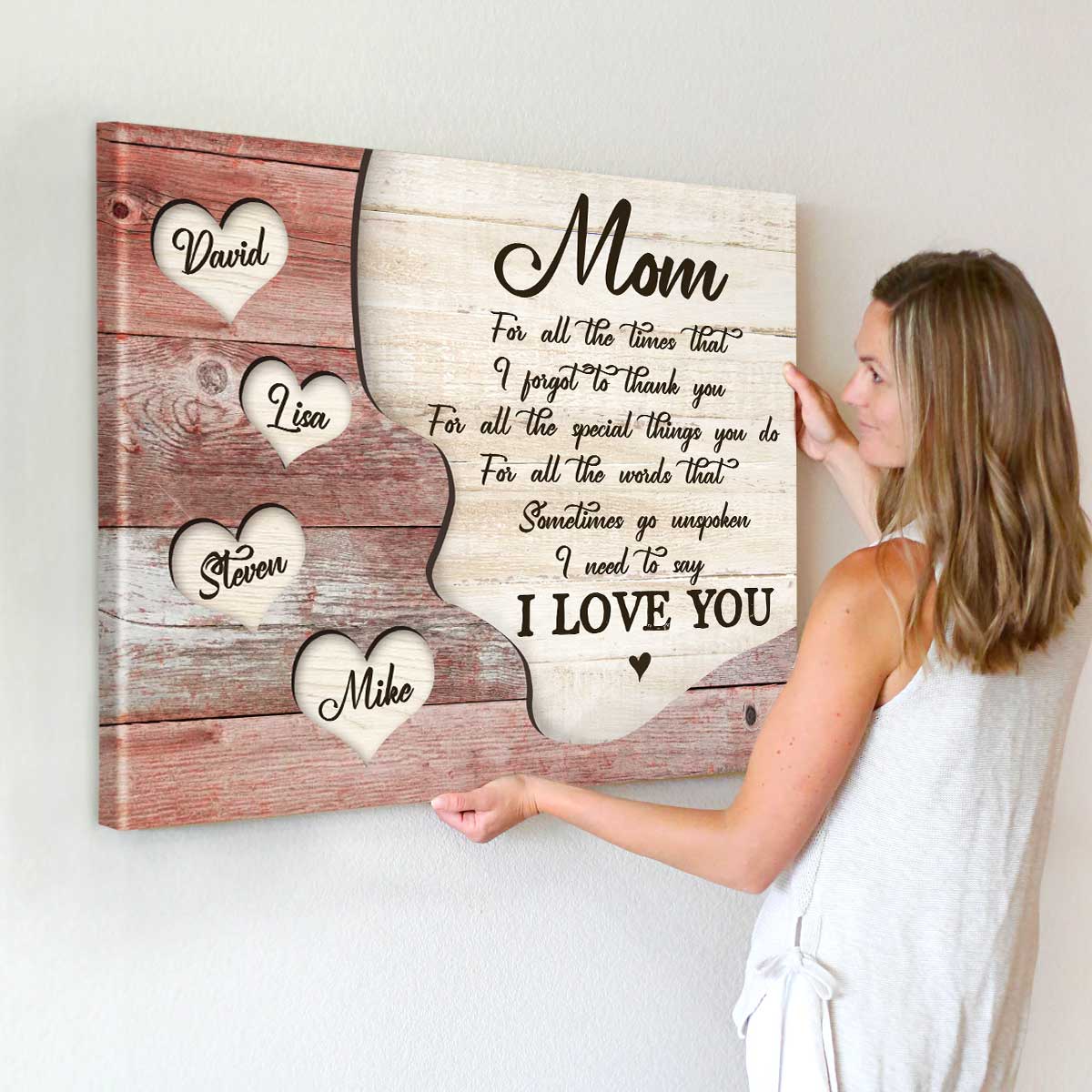 Personalized Mother's Day Gift For Mom, Mother Appreciation Gifts, Canvas Gift For Mom From Kids, Mom Sign With Heart Names