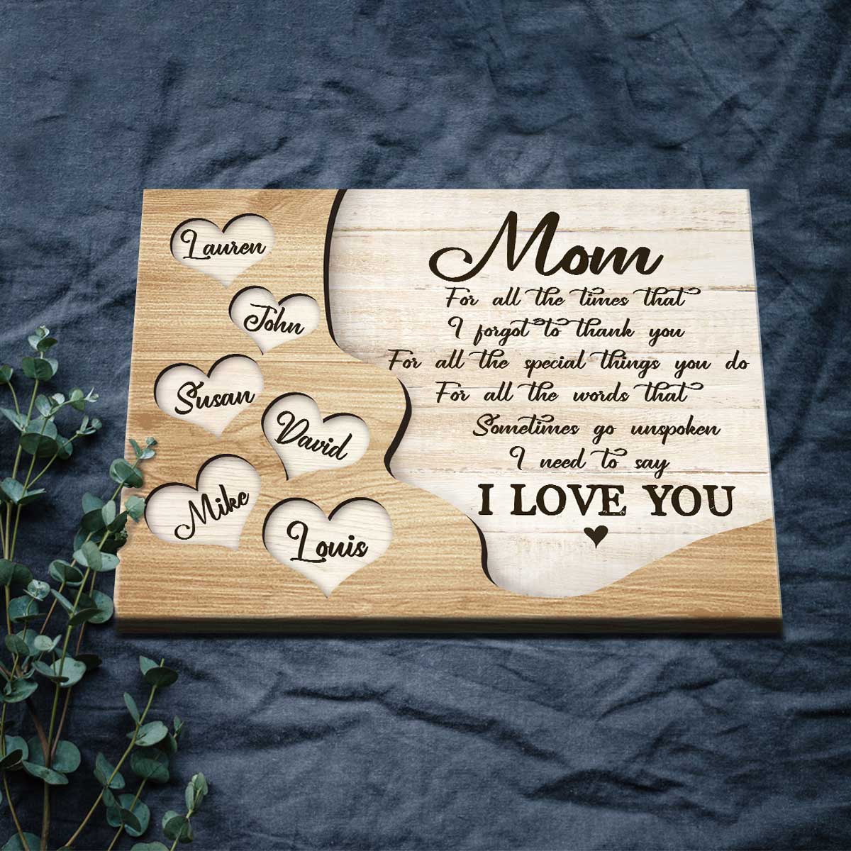 Personalized Mother's Day Gift For Mom, Mother Appreciation Gifts, Canvas Gift For Mom From Kids, Mom Sign With Heart Names
