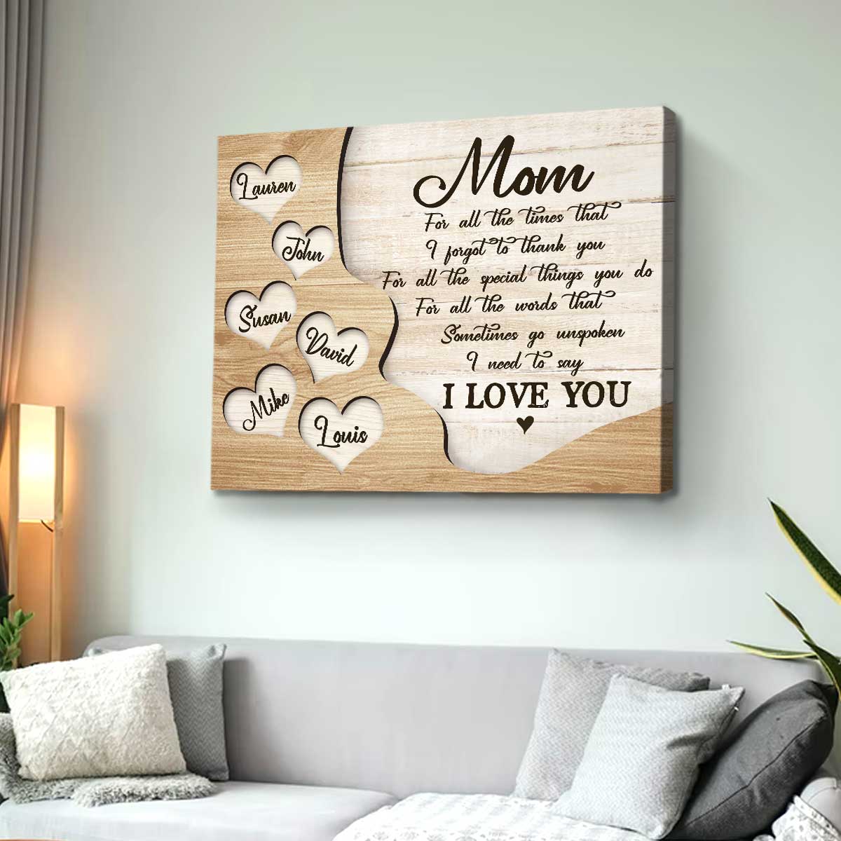 Personalized Mother's Day Gift For Mom, Mother Appreciation Gifts, Canvas Gift For Mom From Kids, Mom Sign With Heart Names