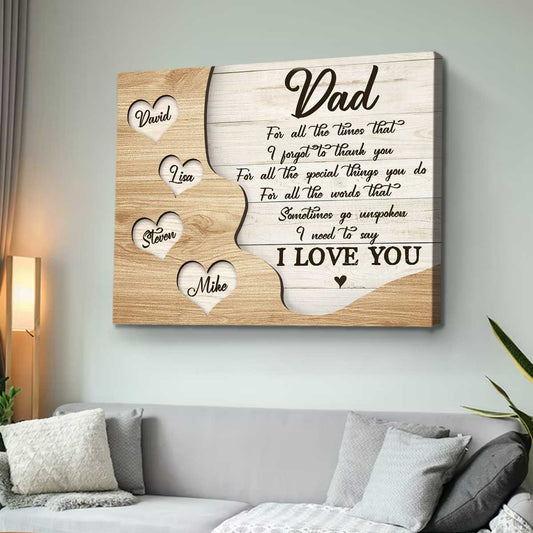 Thank You Dad Gift with Kids Names, Fathers Day Personalized Gift for Dad From Daughter, Fathers Day Canvas, I Need To Say I Love You Dad