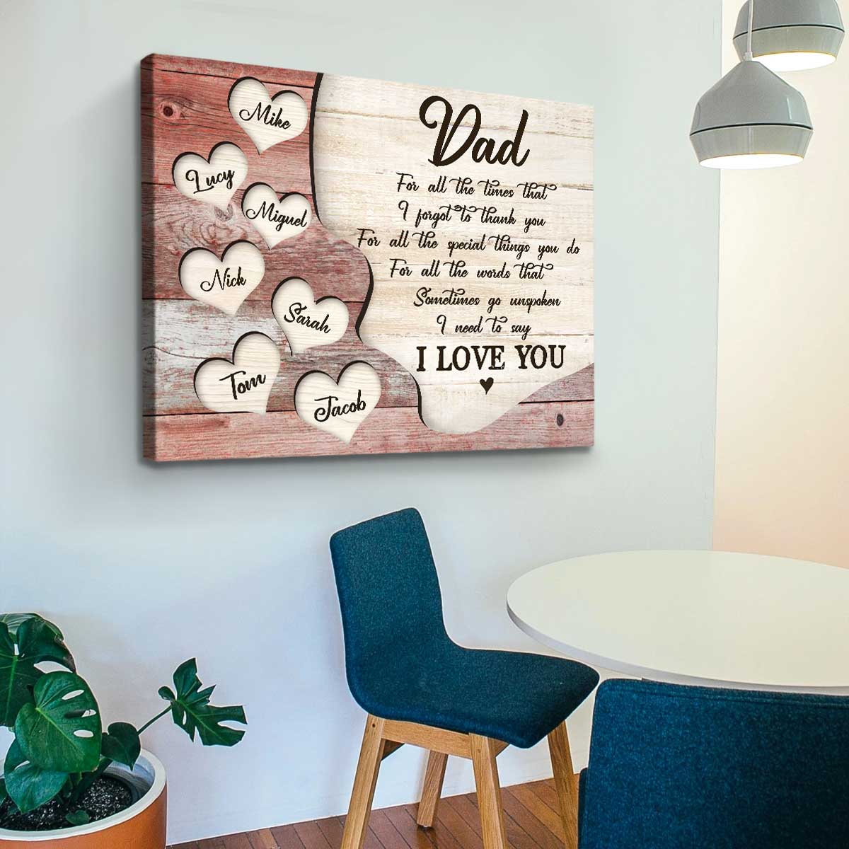 Thank You Dad Gift with Kids Names, Fathers Day Personalized Gift for Dad From Daughter, Fathers Day Canvas, I Need To Say I Love You Dad