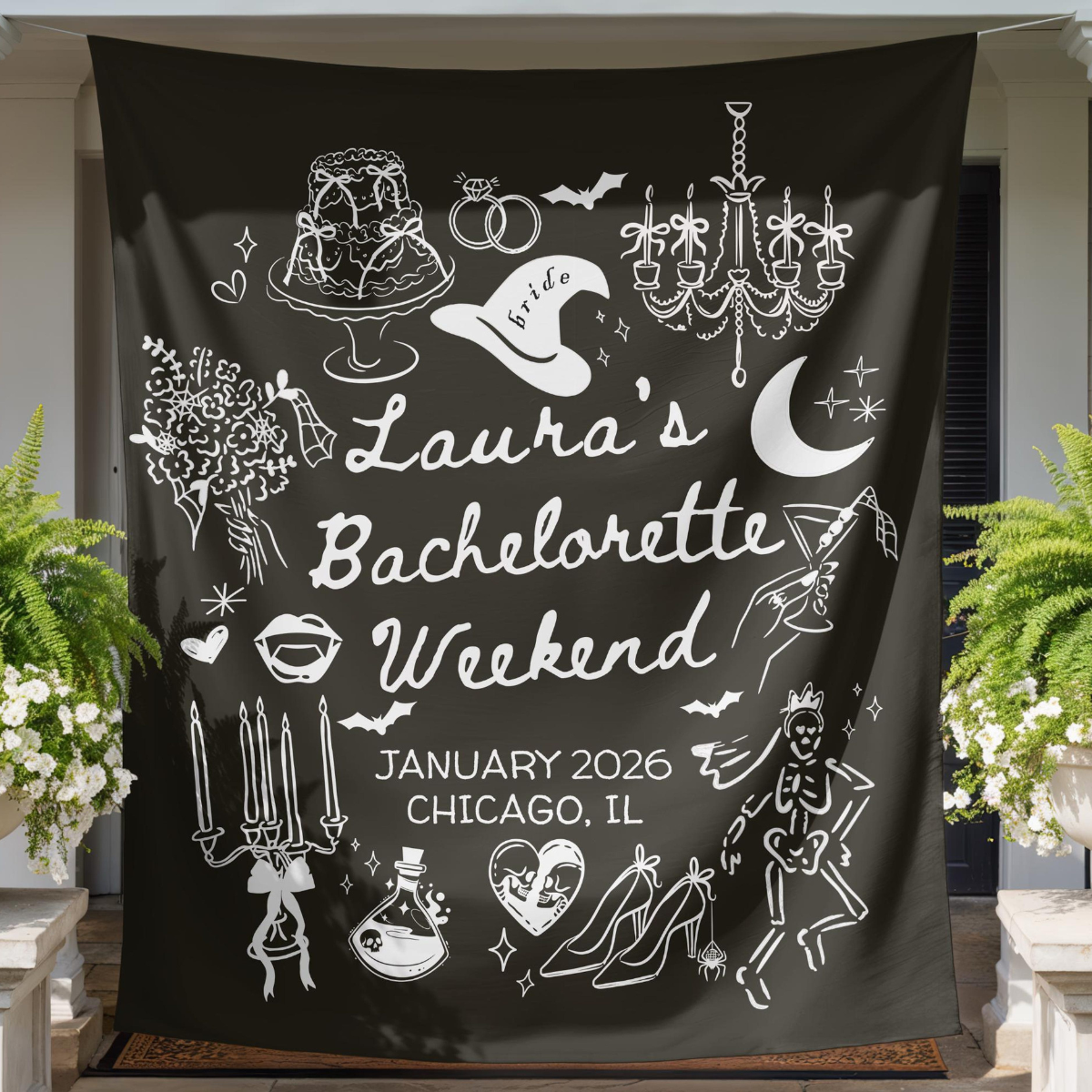 Personalized Witchy Bachelorette Party Decor, Custom Location Bachelorette Weekend Tapestry, Salem Bachelorette, Halloween Bridal Merch 154b802e-b2f7-4463-aab5-a3857096249f-3.png