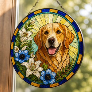 Custom Pet Stained-Glass Round Suncatcher – Floral Portrait - Personalized Suncatcher Stained Glass 15696b31-28fe-4a7a-9db6-84dd2d951498.jpg