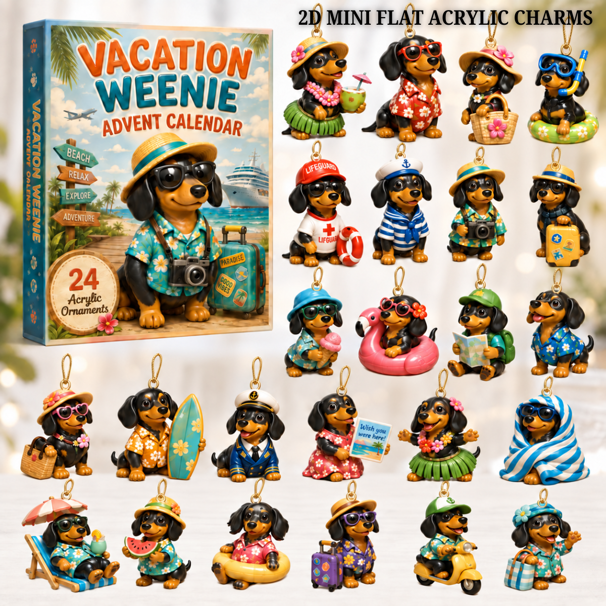 Vacation Weenie Advent Calendar 2026 - 24-Day Festive Countdown, Acrylic Charms Blind Box - Gift For Dachshund Lovers 156e6f78-a8db-465a-8d2a-efc921ba53bc-weenie-text.png