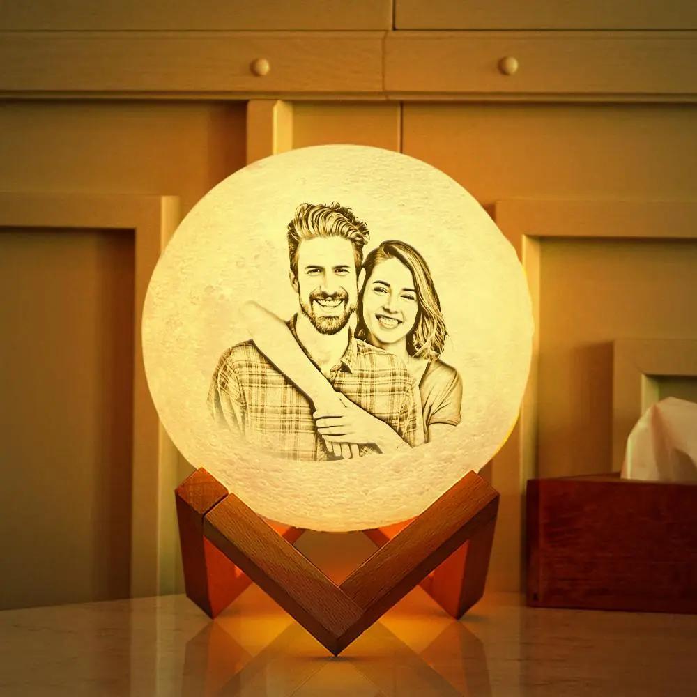Custom Photo Moon Lamp Name 3d Light Christmas Gift Engraved Moon Lamp - Touch Two Colors 10cm-20cm Christmas Family Gift Couple Gift Valentine's Day Gift