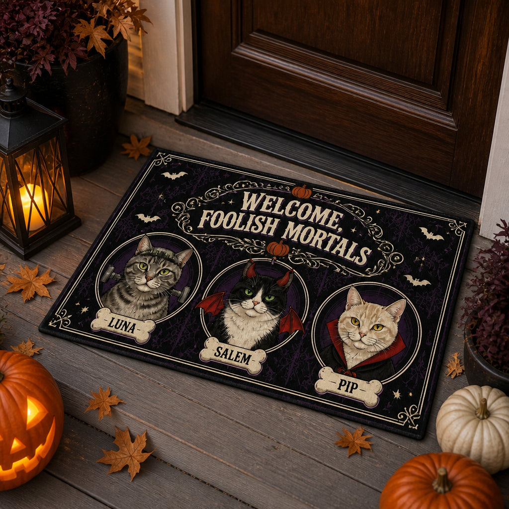 Welcome, Foolish Mortals — Halloween Cats Doormat - Personalized Doormat 157cd1fc-8d92-4149-8ef1-0bc1e01a4d35.jpg