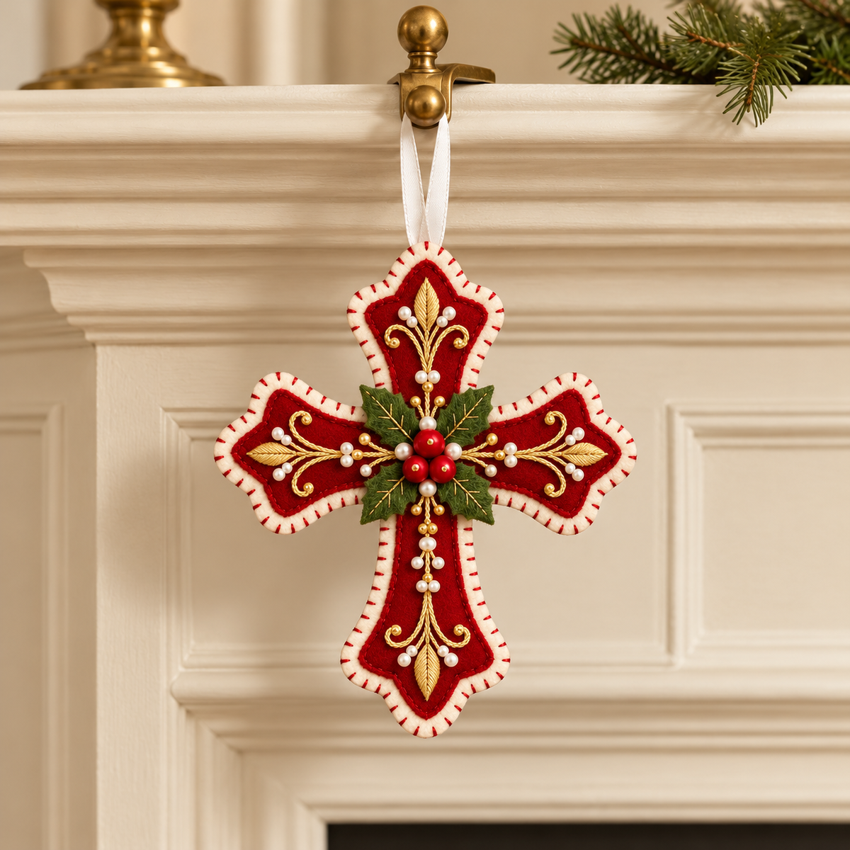 Ruby Christmas Cross Ornament, Religious Christmas Decor, Winter Gift For Handmade Lover 1580270b-dde3-4711-a7ea-f6b24057da82-Th-nh-gi-treo-ruy-b-ng-tr-ng-1.png