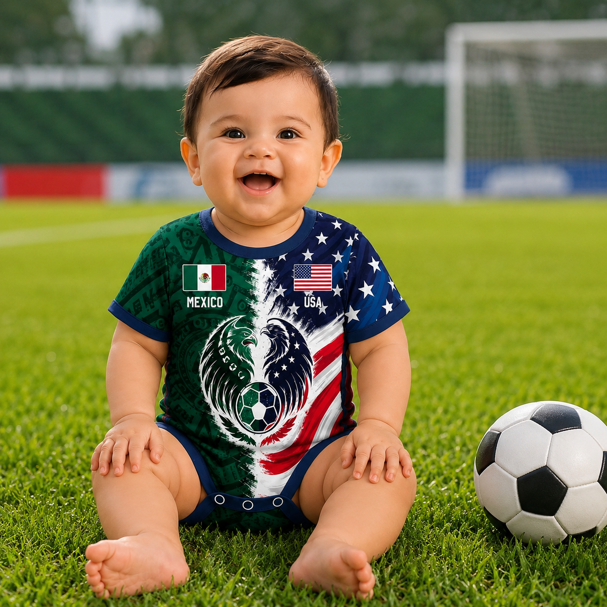 Custom Half USA Half Mexico Baby Bodysuit, Personalized Soccer Onesie, Mexico USA Binational Football Soccer Onesie, Soccer Fan Gift Jersey