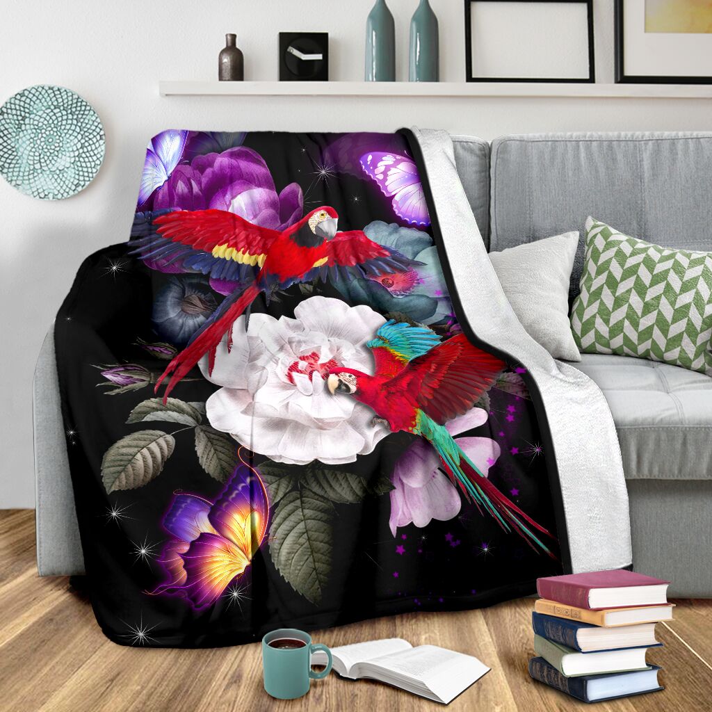 Black And Red Fleece Blanket - Quilt Blanket Macca Parrot 1598332075432.jpg