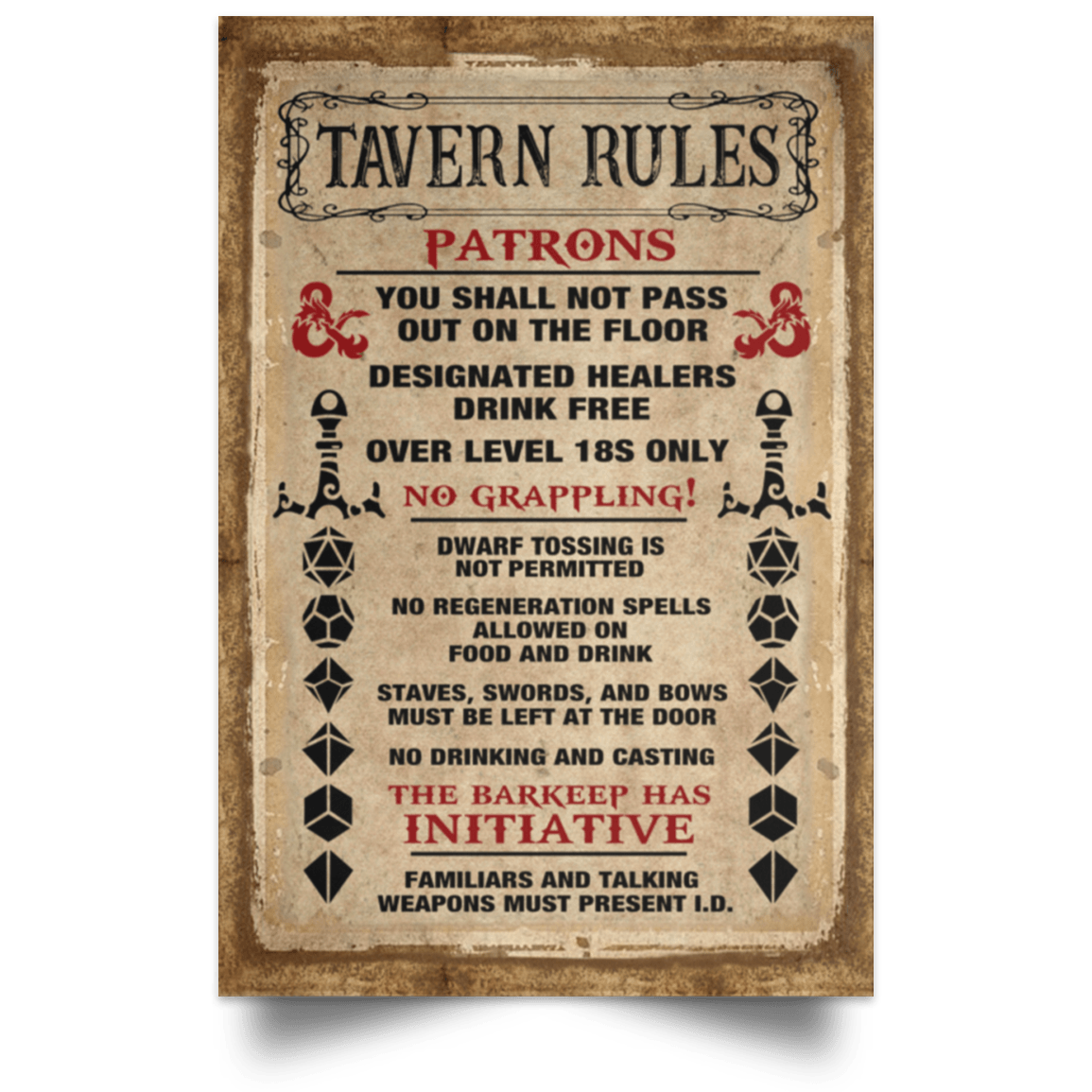 Gift For Tavern Portrait Canvas Dungeons & Dragons Tavern Rules , Gift For Friend Home Decor Wall Art Visual Art 1598332092974.jpg
