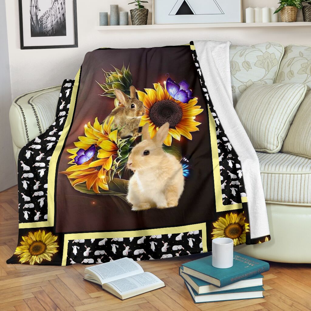 Rabbit Dark Sunflower Fleece Blanket - Quilt Blanket 1598332110632.jpg