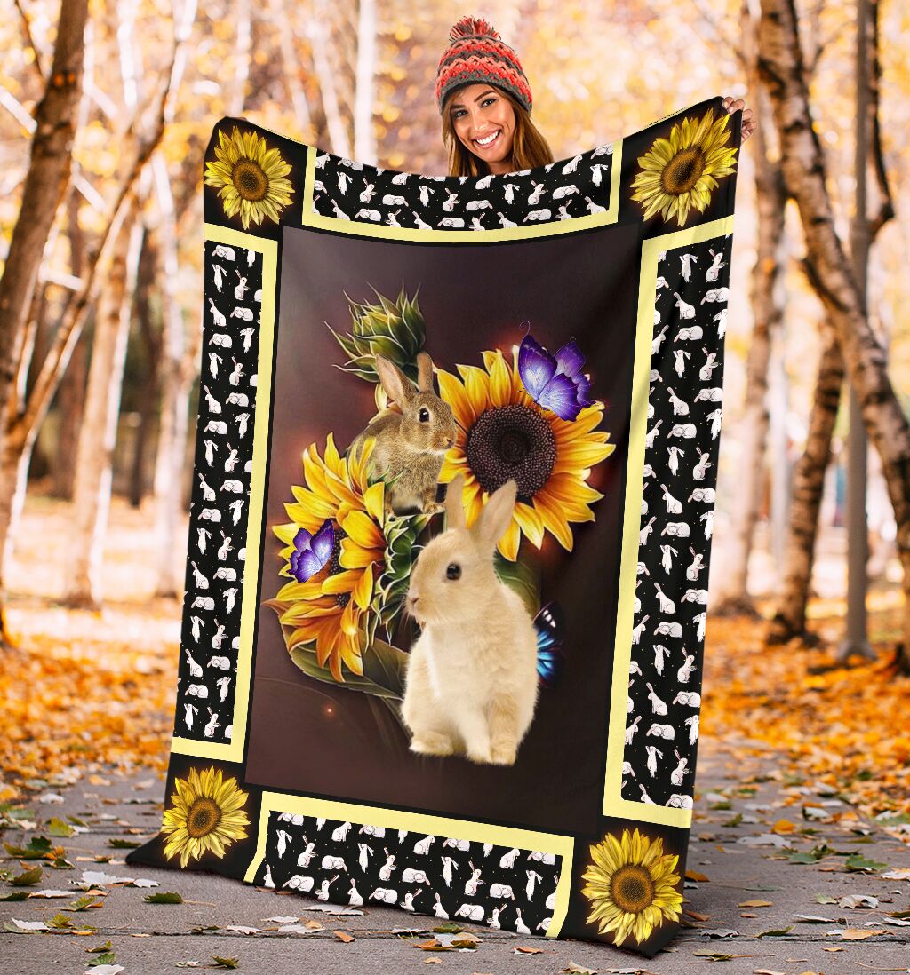 Rabbit Dark Sunflower Fleece Blanket - Quilt Blanket 1598332110928.jpg