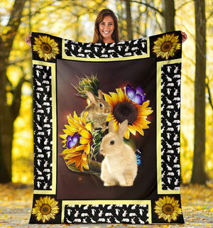 Rabbit Dark Sunflower Fleece Blanket - Quilt Blanket 1598332111045.jpg