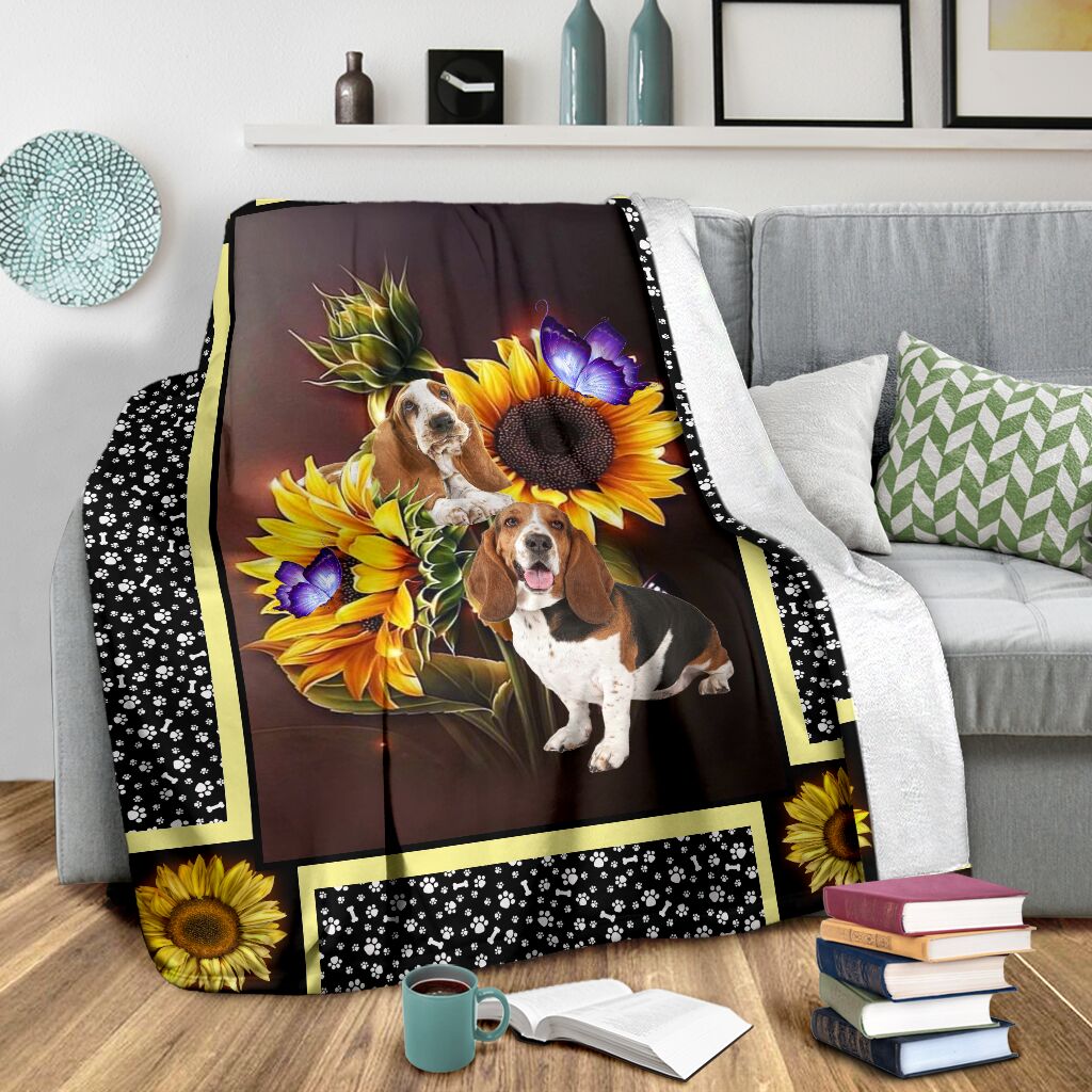 Basset Hound Dark Sunflower Fleece Blanket - Quilt Blanket 1598332112481.jpg