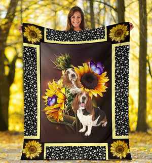 Basset Hound Dark Sunflower Fleece Blanket - Quilt Blanket 1598332112706.jpg