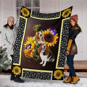 Basset Hound Dark Sunflower Fleece Blanket - Quilt Blanket 1598332112802.jpg