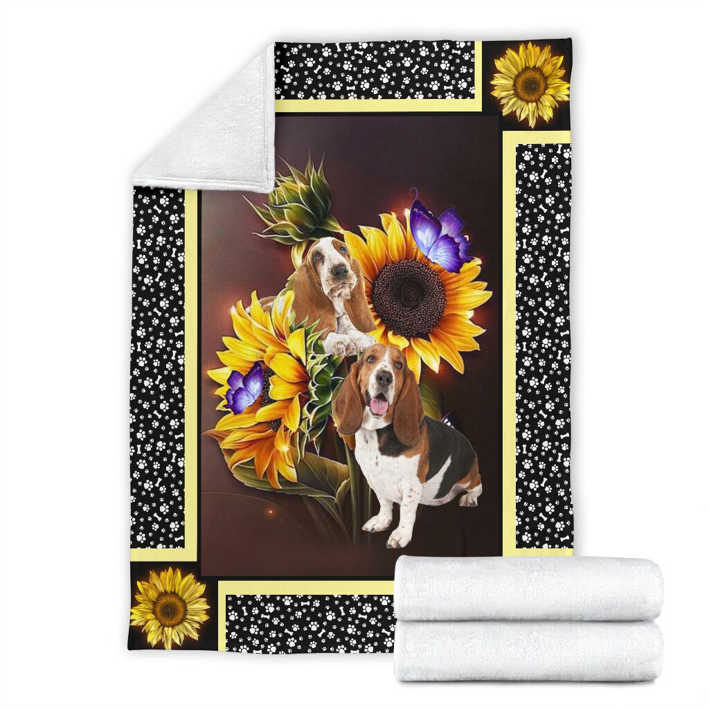 Basset Hound Dark Sunflower Fleece Blanket - Quilt Blanket 1598332112936.jpg