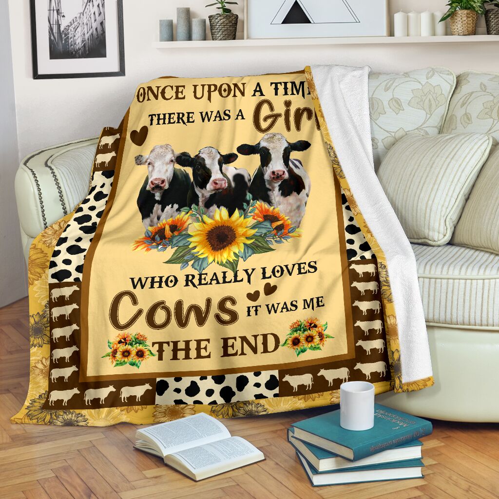 Cow Lover Blanket, Sunflower Once Upon A Time There Was A Girl Who Really Loves Cows It Was Me 1598332119946.jpg