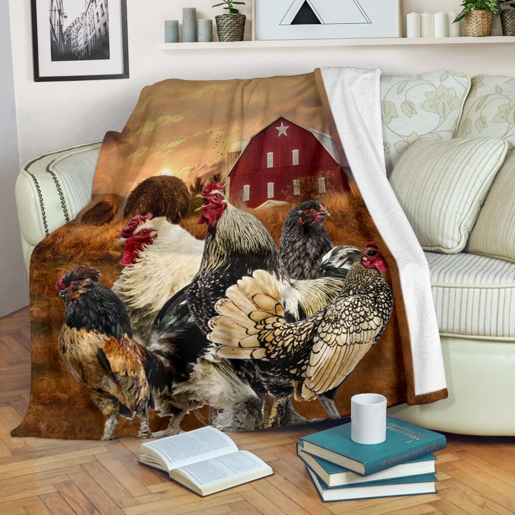 Chicken Farm Sunset Fleece Blanket - Quilt Blanket 1598332123629.jpg