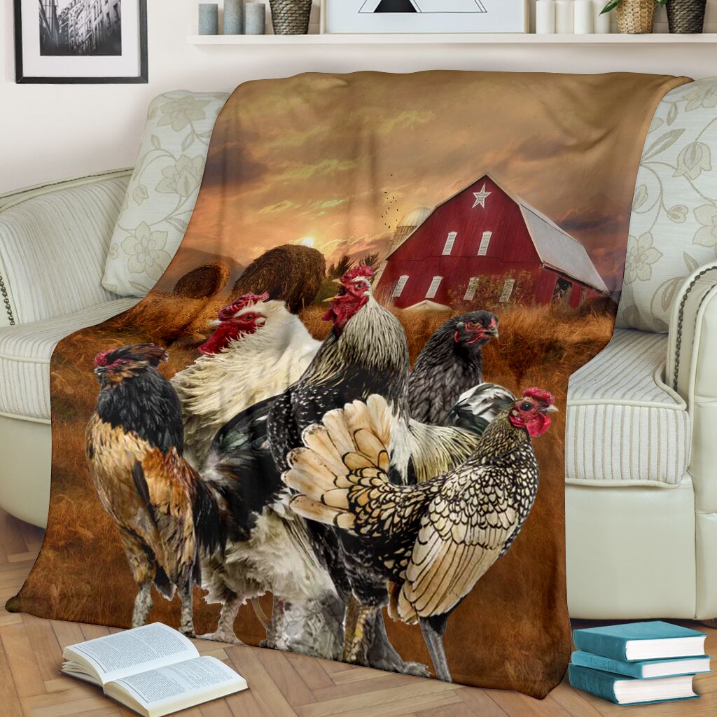 Chicken Farm Sunset Fleece Blanket - Quilt Blanket 1598332123720.jpg