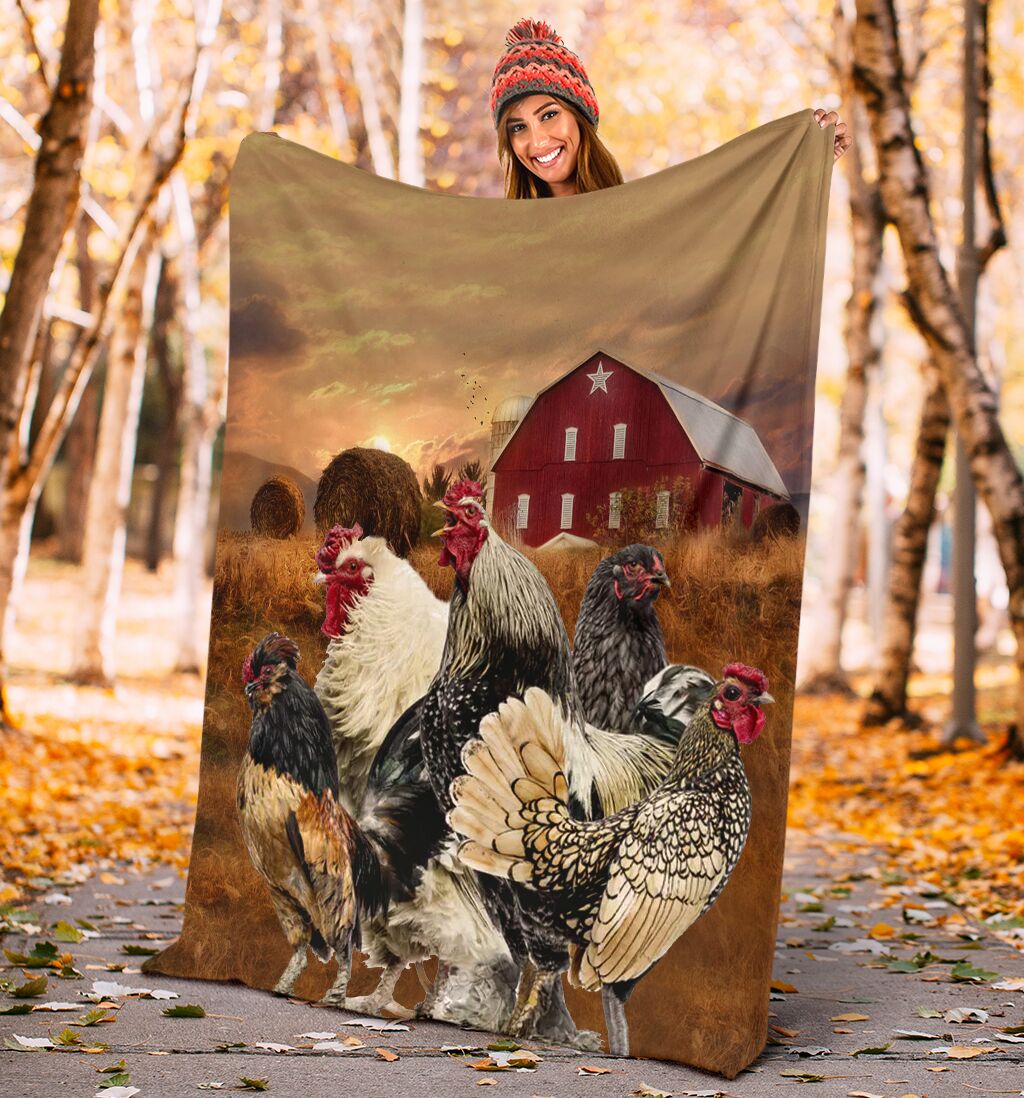 Chicken Farm Sunset Fleece Blanket - Quilt Blanket 1598332123934.jpg