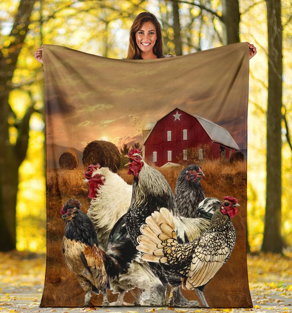 Chicken Farm Sunset Fleece Blanket - Quilt Blanket 1598332124096.jpg