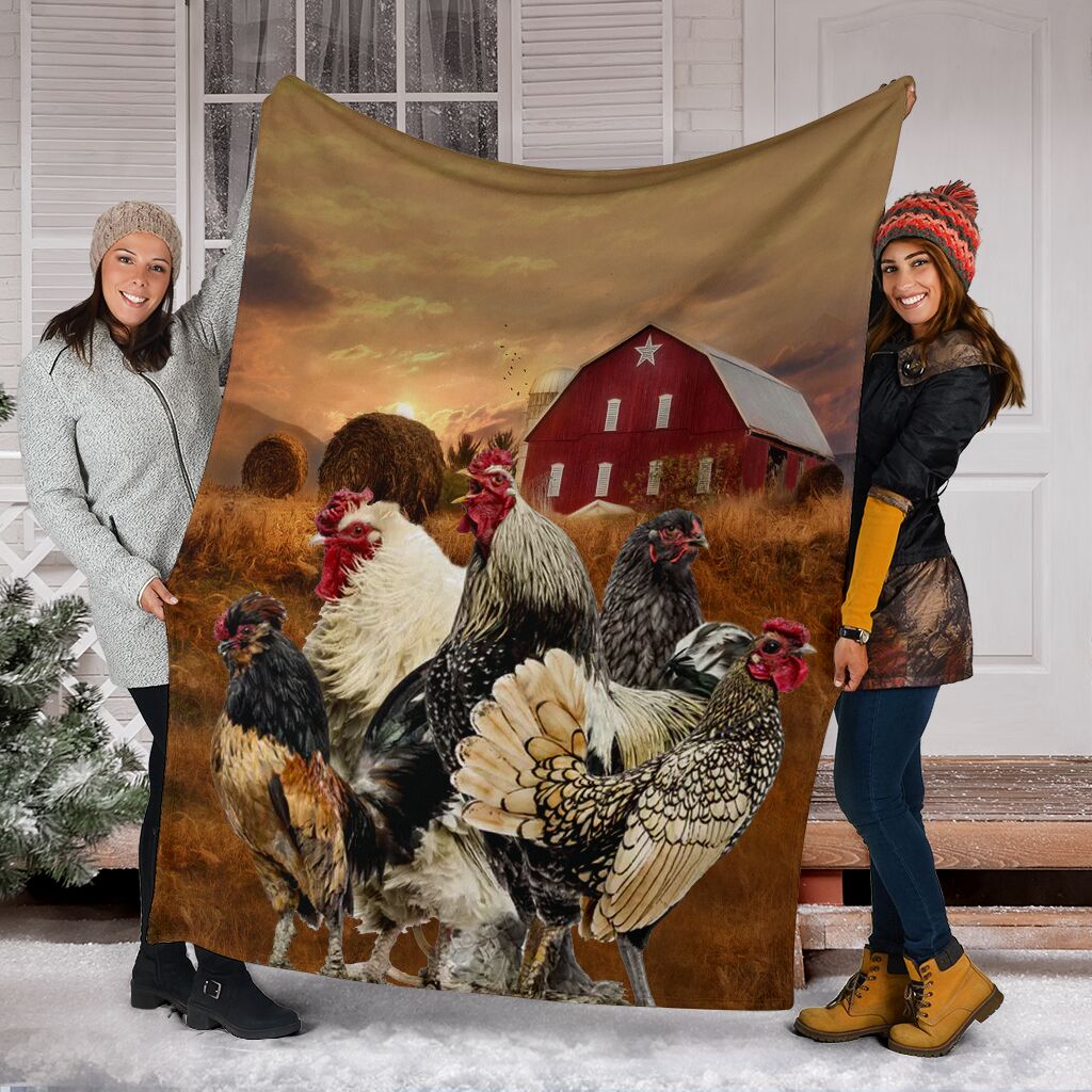 Chicken Farm Sunset Fleece Blanket - Quilt Blanket 1598332124205.jpg