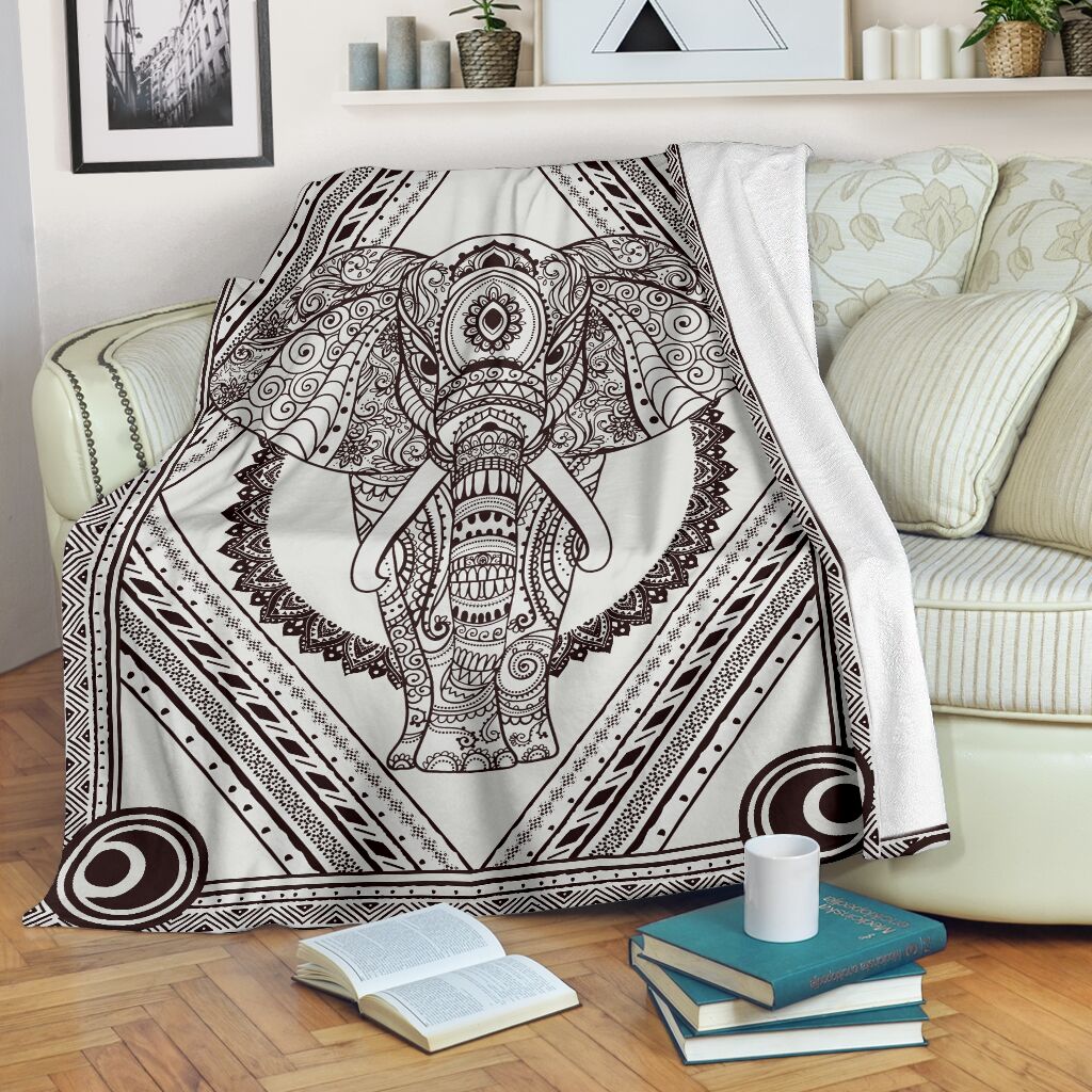 Elephant Blanket, Indian Vintage Pattern Elephant Fleece Blanket 1598332131536.jpg