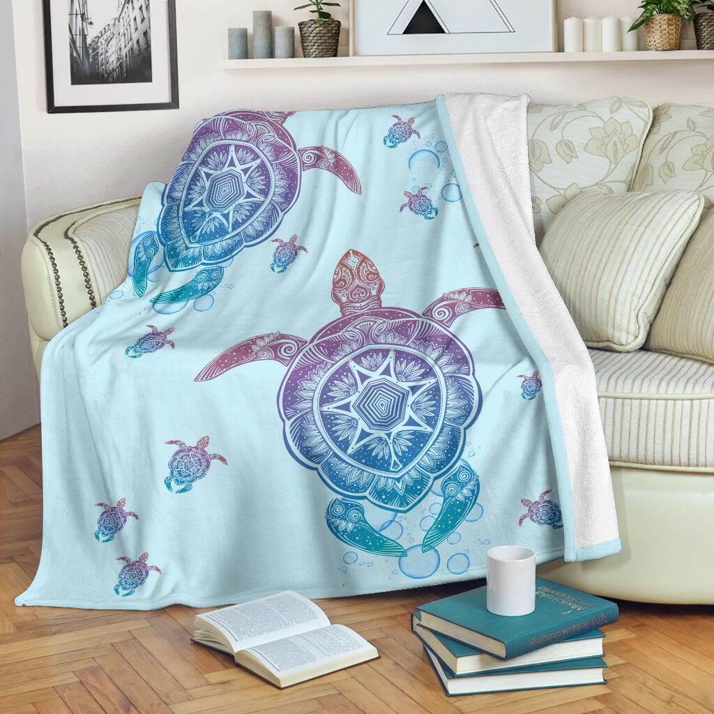 Turtle Blanket, Pastel Blue Ocean Turtle Fleece Blanket 1598332141079.jpg