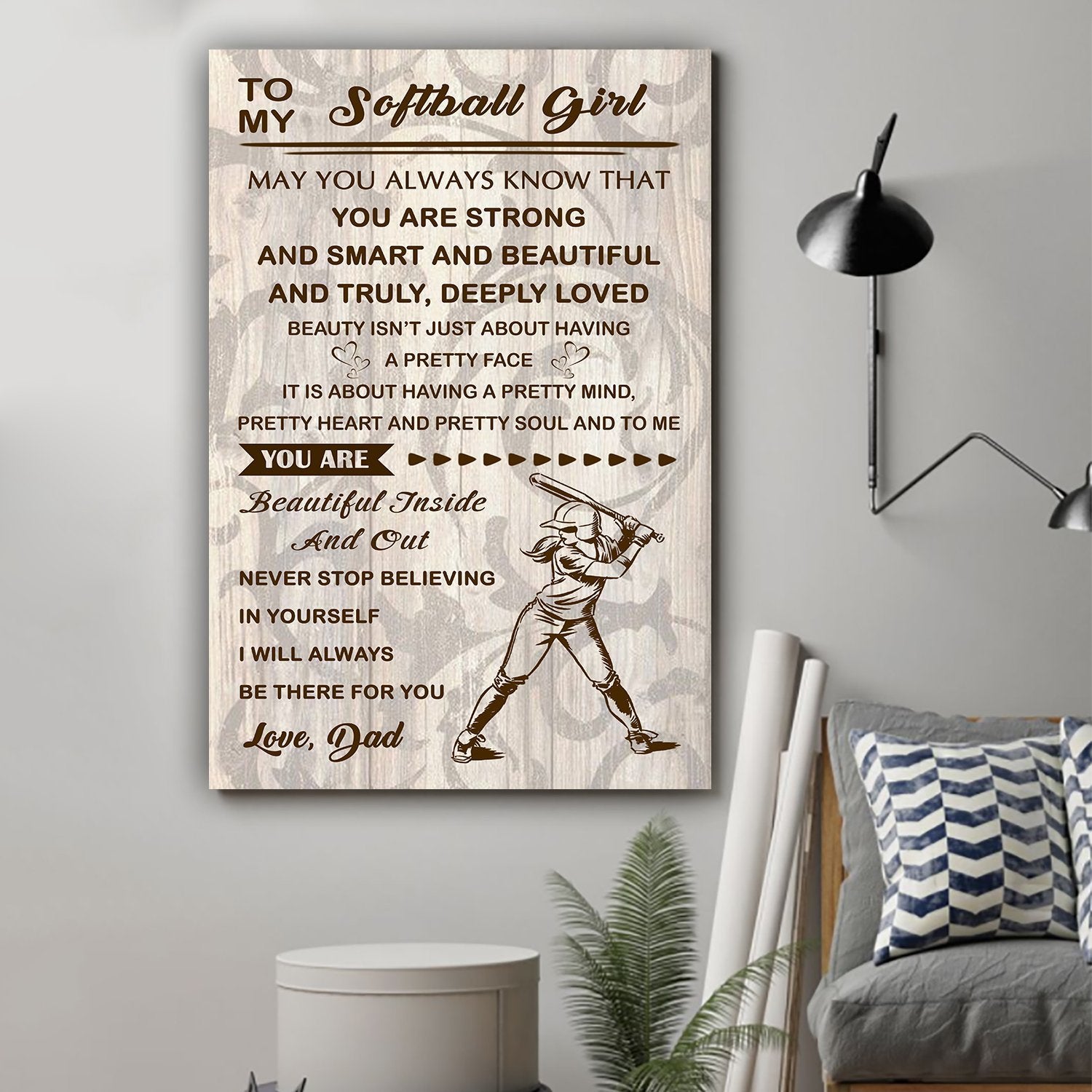 Softball Canvas Dad to daughter You are strong wall decor visual art 1598332190052.jpg